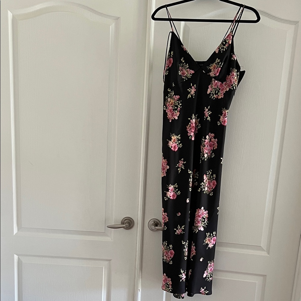 Zara Black Dress with Pink Floral Design